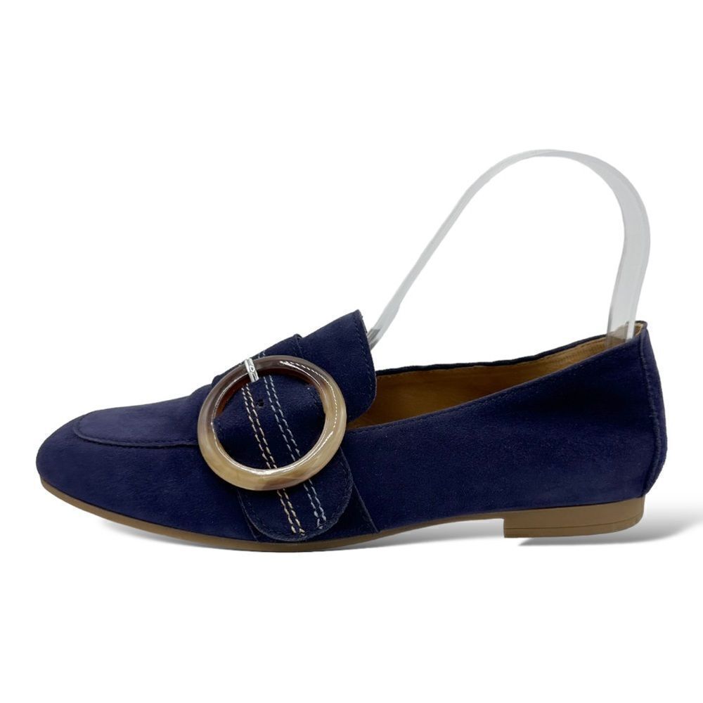 Gabor Viola Navy Blue Suede Loafer Flats w/Tortoise Shell Buckle Detail Sz 6.5
